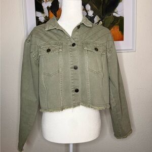 Splendid Sage Green Cropped Denim Jacket